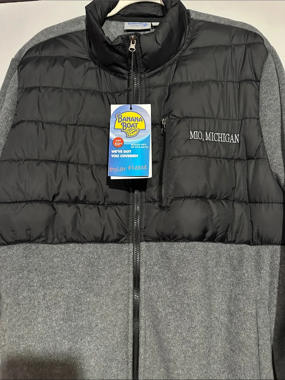 Banana Boat Men's Black & Gray Quilted Polar Fleece Jacket